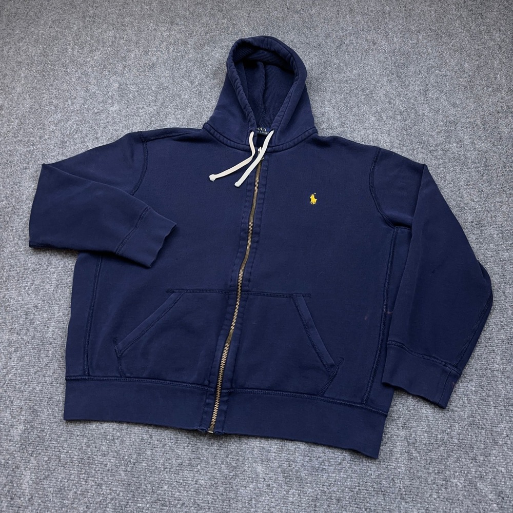 Polo Ralph Lauren Full-Zip Hoodie Men's XL Navy Thermal Hood Distressed READ
